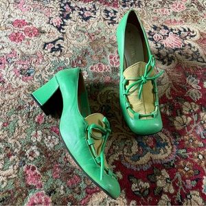 SOLD ON ETSY vintage 60’s green loafers - acid green suede vamps, Spain